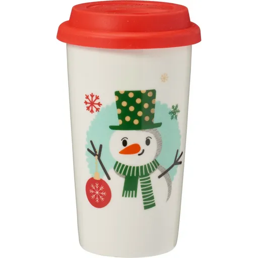 Cana de ceramică cu capac Om de zăpadă 400 ml, albastru