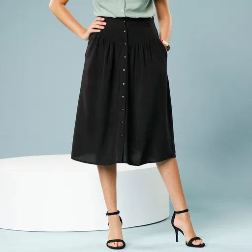 Fustă midi de culoare solidă cu nasturi, pentru siluetă mică