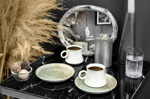 Set cesti de cafea, Hermia, 721NBL3166, Farfurie tip ceașcă de cafea (6 bucăți), Verde