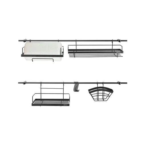 Organizator bucatarie Kinghoff KH 1498, Tip - Sina, 16 piese, Montare pe perete, Otel, Negru