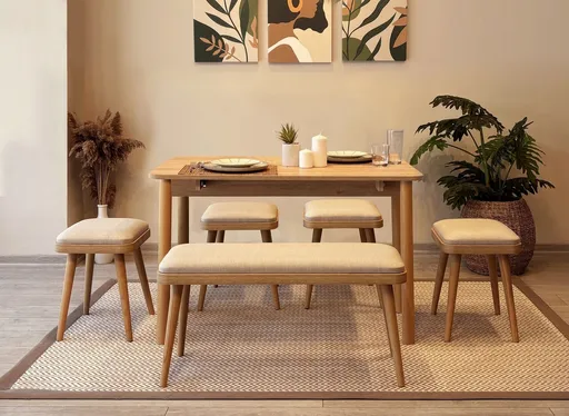 Set masa extensibila si scaune, Hanah Home, Vina Mini 06 1005, Stejar / Crem