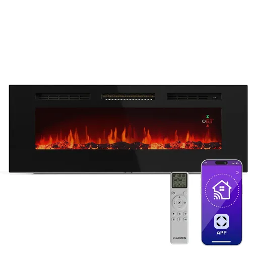 Klarstein Șemineu electric inteligent Galeras Smart, 2 setări de temperatură, 16 - 30°| Iluzia flăcării LED, Opțiune de conectare IOT