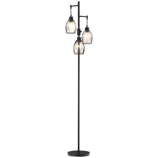 HOMCOM Lampadar Industrial cu 3 Abajururi și Intensitate Regulabilă, 30x30x170.5 cm, Negru | Aosom Romania