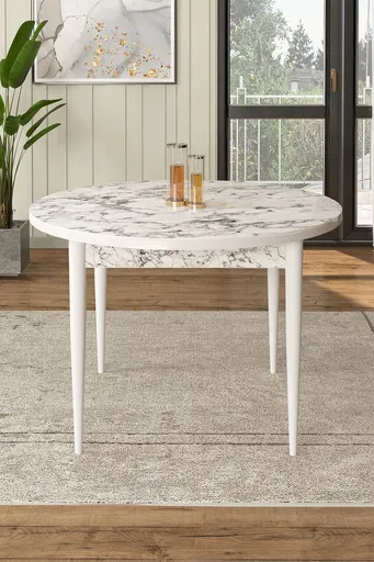 Masa, Hanah Home, Rox, 90x75x90 cm, Marmură albă / Alb