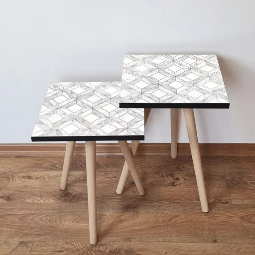 Set masute 2 piese, Hanah Home, 2Shp319, Alb/Gri