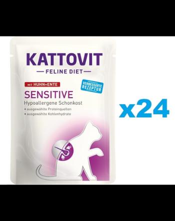 KATTOVIT Feline Diet Sensitive hrana umeda dietetica pentru pisici cu alergii alimentare, cu pui si rata 24 x 85 g