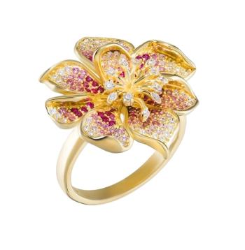 Preciosa Pozlacený prsten Rozkvetlý květ Mirage Royal Lagoon 5448Y69 53 mm