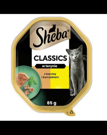 SHEBA Classics tava 85 g hrana umeda pentru pisici adulte cu rata si pui in terina