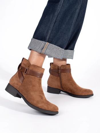 Botine maro exclusiviste pentru femei cu toc lat