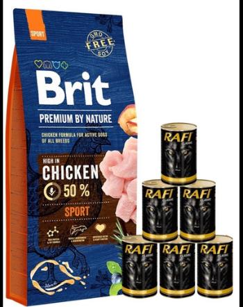 BRIT Premium By Nature Sport 15 kg + conserve hrana umeda caini 6x1240 g