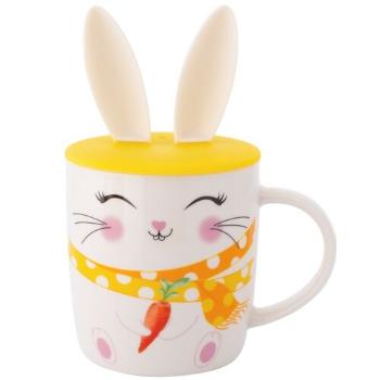 Altom Ceașcă de porțelan Merry Rabbit cu capac dinsilicon, 400 ml