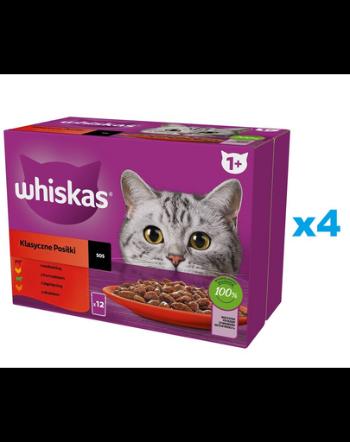 WHISKAS Adult hrana umeda plicuri 48x85 g pentru pisici Classic Meals carne de vita, pui, miel, pasare in sos