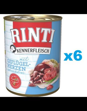 RINTI Kennerfleisch Poultry hearts pentru caine 6x800 g inimi pasare