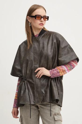 Desigual rövid kabát RICHMOND női, barna, átmeneti, oversize, 24WAIP02