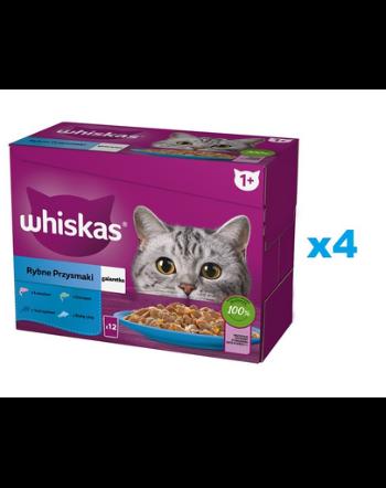 WHISKAS Adult hrana cu peste pentru pisica 48x85g somon, ton, cod, peste alb in aspic