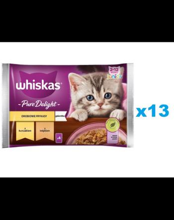 WHISKAS Pure Delight Junior hrana pisoi 52x85g tocanita pui si curcan in aspic