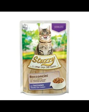 STUZZY Bocconcini Chunks with Turkey Sterilized 85g curcan in sos pentru pisici adulte dupa sterilizare