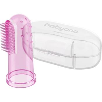 BabyOno Take Care First Toothbrush periuta de dinti pentru deget pentru copii cu sac Pink 1 buc