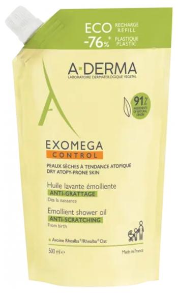 A-DERMA Rezervă pentru ulei de duș emolient pentru piele uscată predispusă la eczeme atopice Exomega Control (Emollient Shower Oil) 500 ml