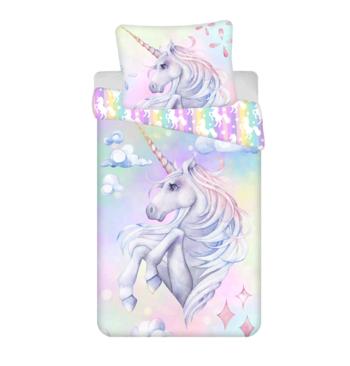 Lenjerie de pat pentru copii Unicorn "Pastel Rainbow" 140x200 cm + 70x90 cm