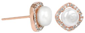 JwL Luxury Pearls Cercei rosegold din argint cu perlă albă autentică și cristale JL0252