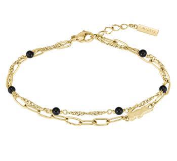 Lacoste Brățară placată cu aur pentru femei cu mărgele negre Deva 2040458