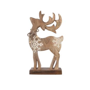 4Home Dekorace z mangového dřeva Snowflake Deer, 33 cm