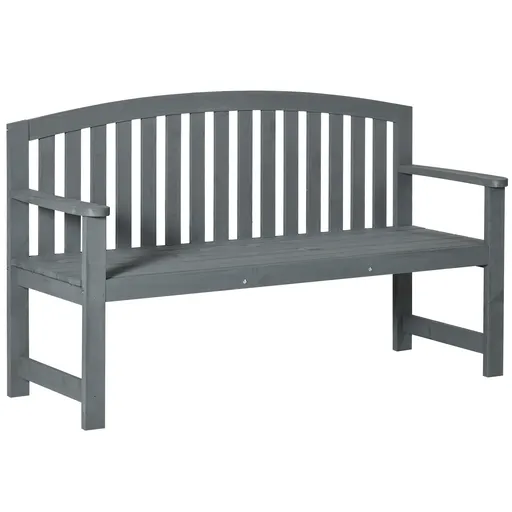Outsunny Bancă de grădină 2 locuri din lemn, bancă rezistentă la intemperii, mobilier de grădină cu spătar, capacitate 240 kg 143 x 51 x 85 cm, Gri |