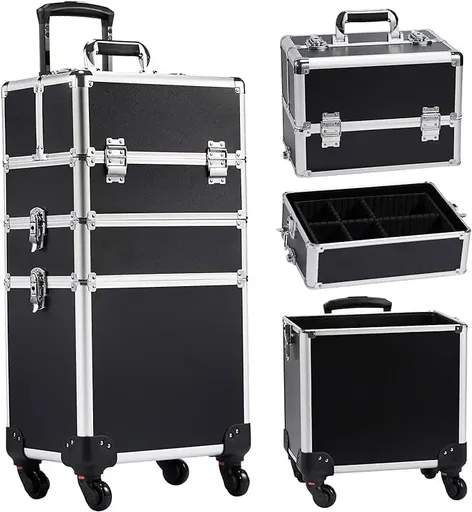 Troler Cosmetica Aluminiu Mare 3 Piese  - Negru