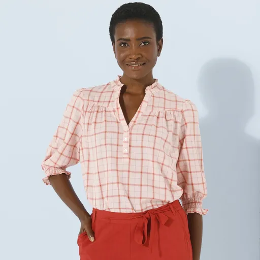 Bluză în carouri cu mâneci lungi până la cot