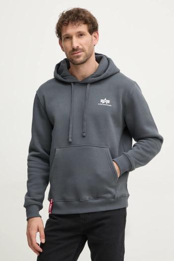 Mikina Alpha Industries Basic Hoody Small Logo 196318.136, pánska, šedá farba, s kapucňou, s potlačou