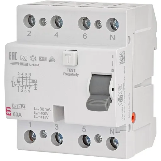 Intrerupator automat diferential RCCB 3P+N 63A, 30mA, tip A Eti 002061513