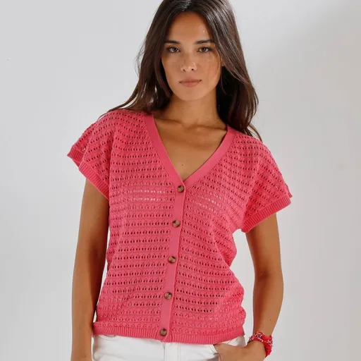 Bluză cu nasturi și broderie ajurata