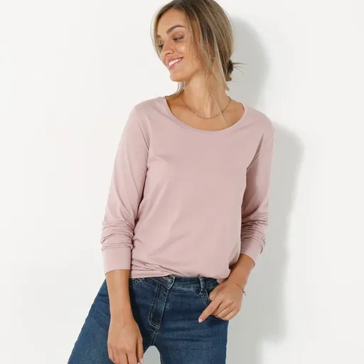 Tricou de culoare uni cu guler rotund și mâneci lungi