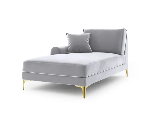Sezlong living stanga, Madara, Mazzini Sofas, gold legs, 102x182x90 cm, catifea, argintiu