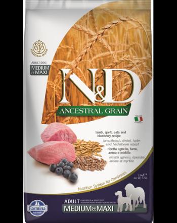 FARMINA N&amp;D Ancestral Grain Adult Medium/Maxi Hrana uscata pentru caini, cu miel si afine 2,5 kg