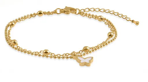 Troli Brățară dublă pentru picior placată cu aur cu fluture