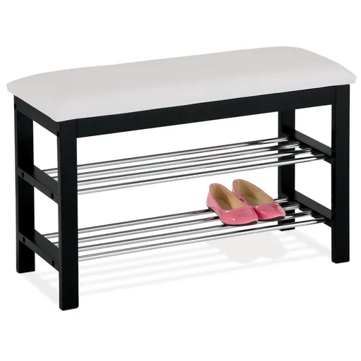 Banc pentru pantofi 2 nivele, alb-negru, alb + negru