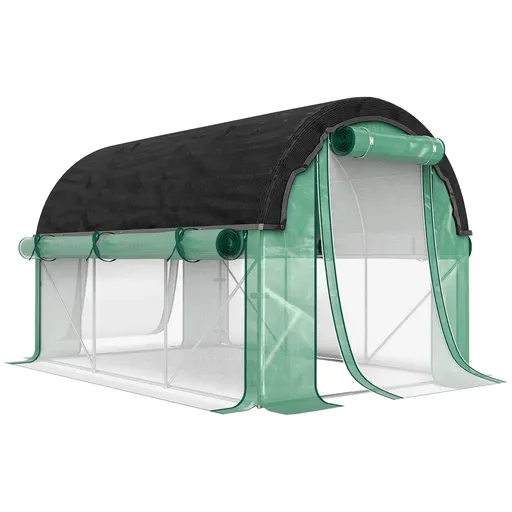Outsunny Seră de Grădină Tunel 3x2x2 m cu Plasă de Umbrire, Seră pentru Legume și Flori cu 6 Ferestre, 2 Uși și Pereți Laterali Rulanți, Cadru din Oțe