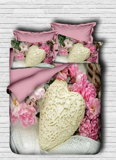 Lenjerie de pat dubla 3 piese, L'essentiel Maison, 127, Roz/Alb