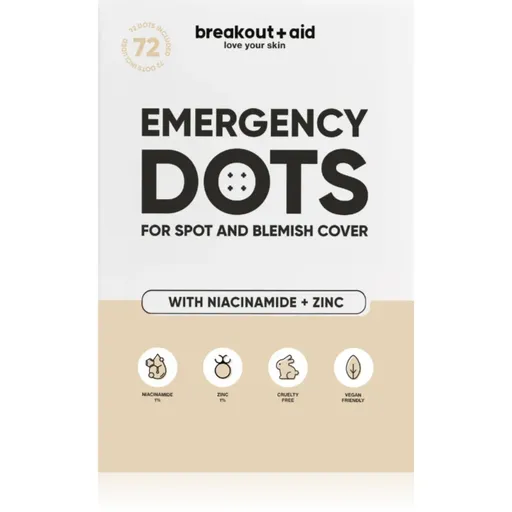 breakout + aid Emergency Dots For Spots and Blemishes tratament topic pentru acnee cu niacinamidă și zinc 72 buc