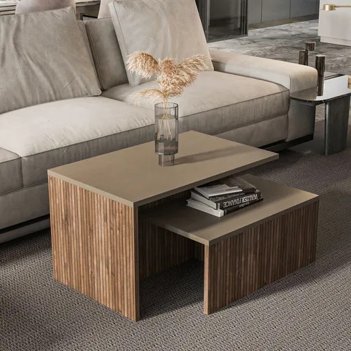 Set masute 2 piese, Hanah Home, Twins, Gri deschis / Stejar