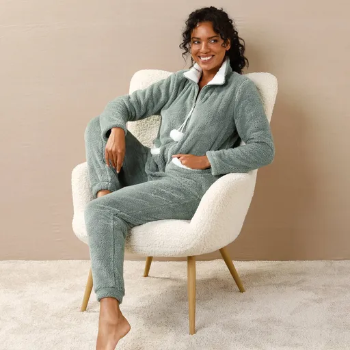 Pijama fleece cu pantaloni și jachetă cu fermoar