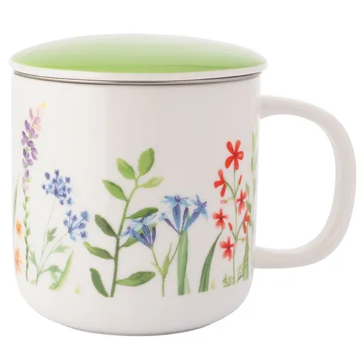 Altom Cană de porțelan cu capac și infuzor NatureAwakening 380 ml