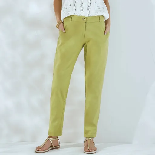 Pantaloni chino aerisiți cu talie elastică, bumbac și pânză de in