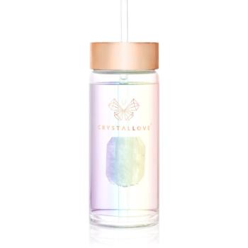 Crystallove Straw Water Bottle sticlă pentru apă cu pai Hologram - Clear Quartz 400 ml