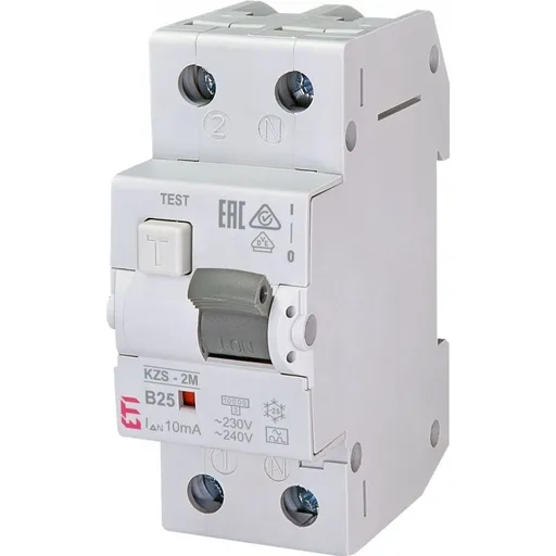 Protectie diferentiala combinata, ETI 002173216, RCBO KZS-2M A B25/0.01,1P+N B 25A 10kA 10mA tip A