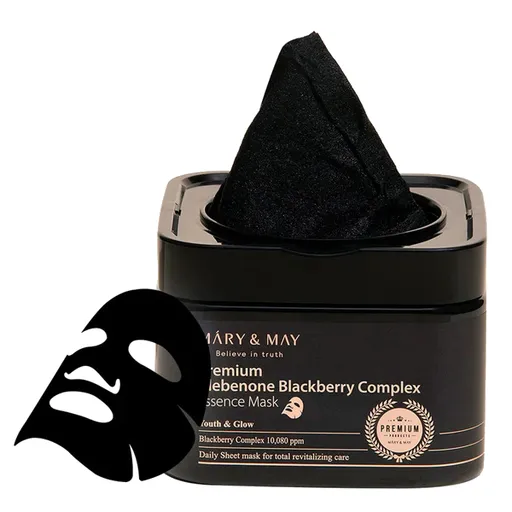 MARY & MAY Mască multifuncțională pentru piele Premium Idebenone Blackberry Complex (Essence Mask) 20 buc