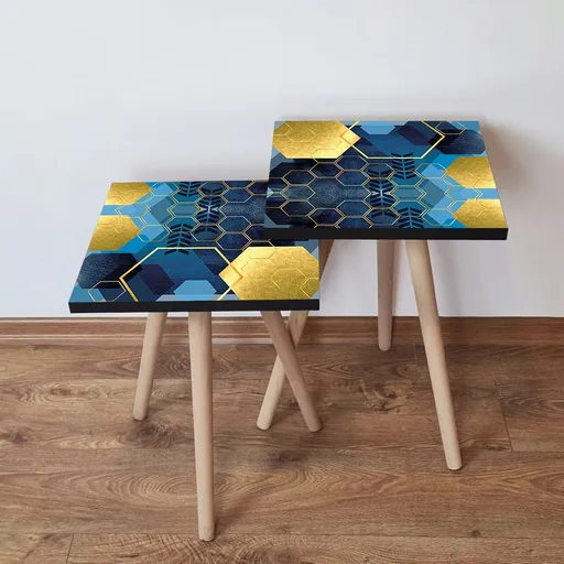 Set masute 2 piese, Hanah Home, 2Shp160, Albastru / Bleumarin / Auriu