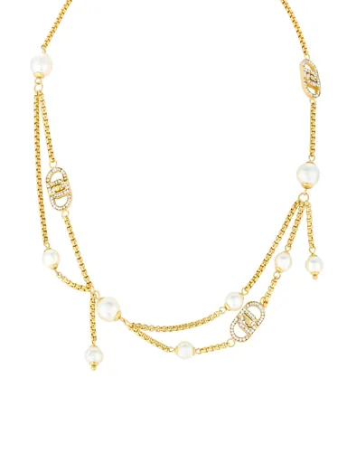 Liu Jo Colier de designer placat cu aur cu cristale și perle sintetice LJ2917